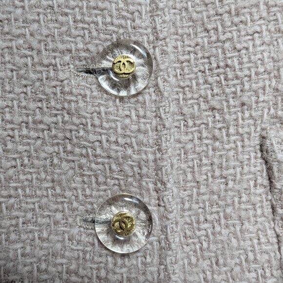 CHANEL Vintage Pale Pink Tweed Jacket Lucite CC Logo Buttons 1990s Women S M 4 6 - Picture 9 of 16